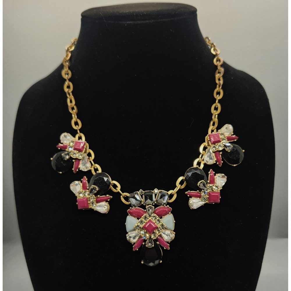 J.CREW Statement Bib Necklace Adjustable Multi-Stone Rhinestone Gold Tone
